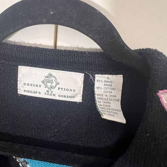 DESIGN OPTIONS Cardigan Sweater Martini Glass 3D Beaded Multicolor Bling Knit - Picture 3 of 8